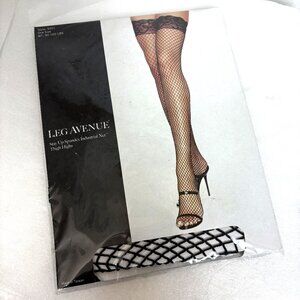 *LEG AVENUE #9201 Stay Up Spandex Industrial Net Thigh Highs   NWT NOS